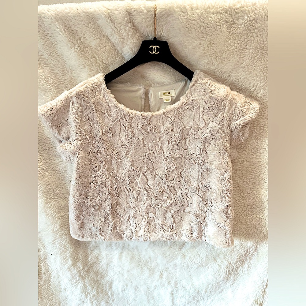 Maeve Cream Faux Fur Top Size Medium